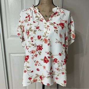 PRIMISE Floral Print V Neck Top